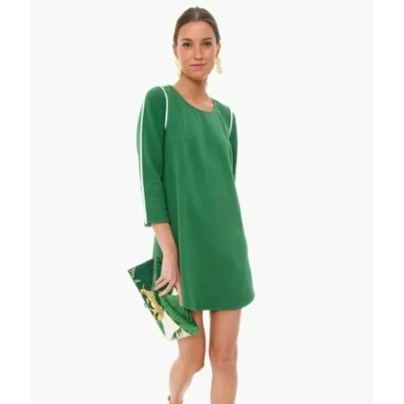 Tuckernuck Dresses & Skirts - Tuckernuck Women's Green/White Seamed Shift Dress Mini Stretch Crepe Size S NWT